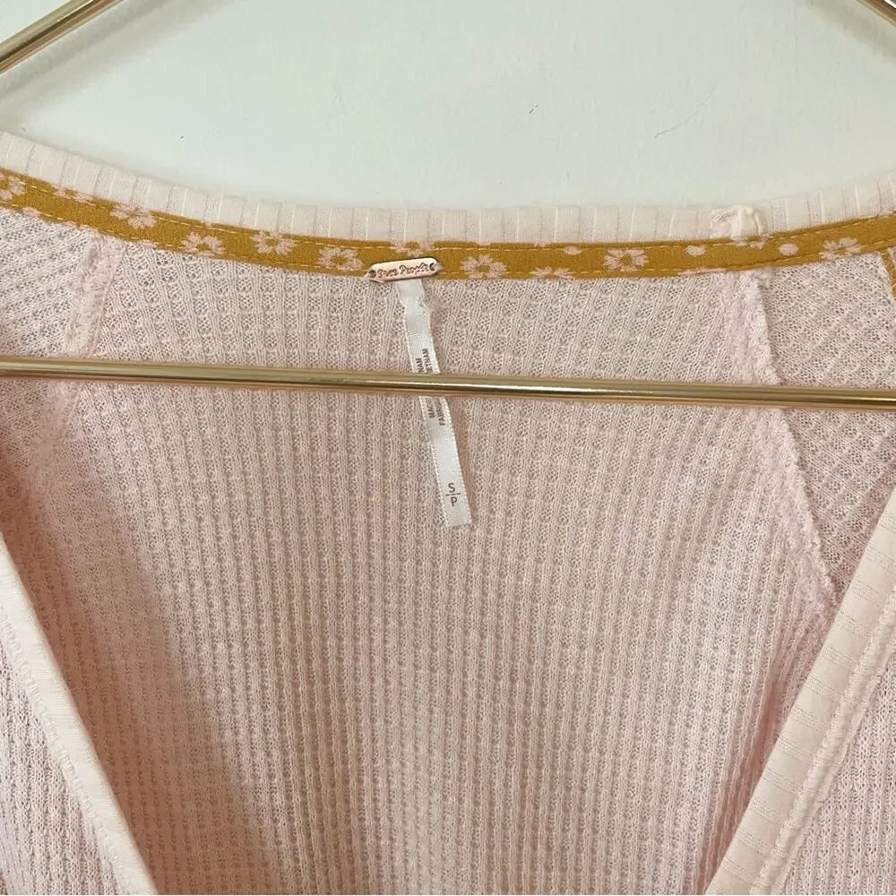 Free People Auxton Floral Thermal Wrap Top  in Light Pink and Mustard S - Picture 9 of 10